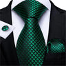 DiBanGu Green Teal Ties For Men Hanky Cufflinks Set 17 Styles Necktie For Male Business Wedding Party Mens Ties New Arrival Tie