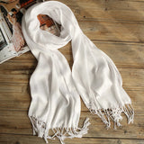 Women Pure White Cotton Scarf Tassel Shawls Lady Kerchief Scarf Hijabs for DIY Dyeing Embroidery Painting 60*170cm