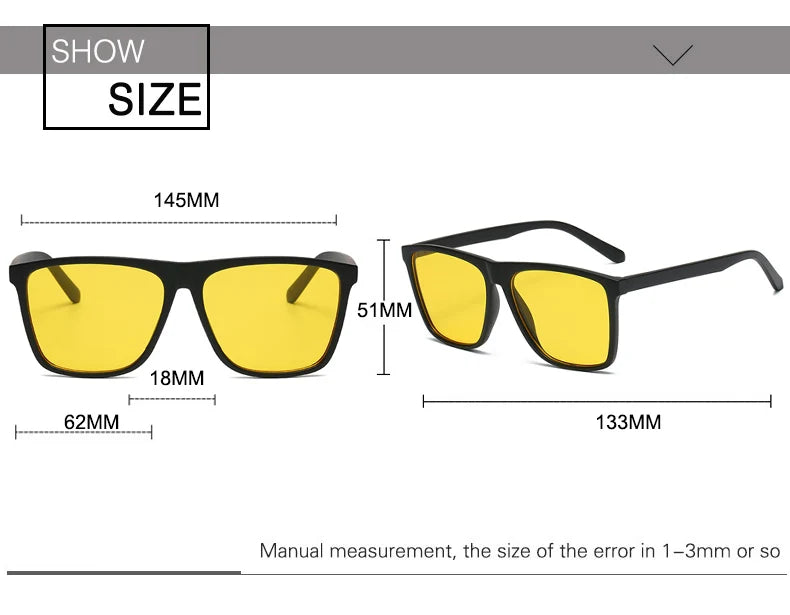 OEC CPO Square Men Sunglasses Big Frame Sunglasses Women Fashion Yellow Lens Sun Glasses Female Drive Beach Eyewear uv400 Glass
