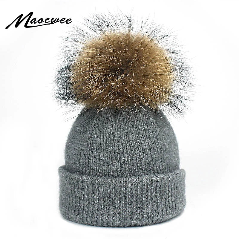 Hat Scarf Dual-purpose Womens Autumn Winter Hats Beanie Hats Pom Pom Hat Scarf For Pure Colour Women Raccoon Fur Female Skullies