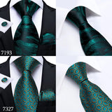 DiBanGu Green Teal Ties For Men Hanky Cufflinks Set 17 Styles Necktie For Male Business Wedding Party Mens Ties New Arrival Tie