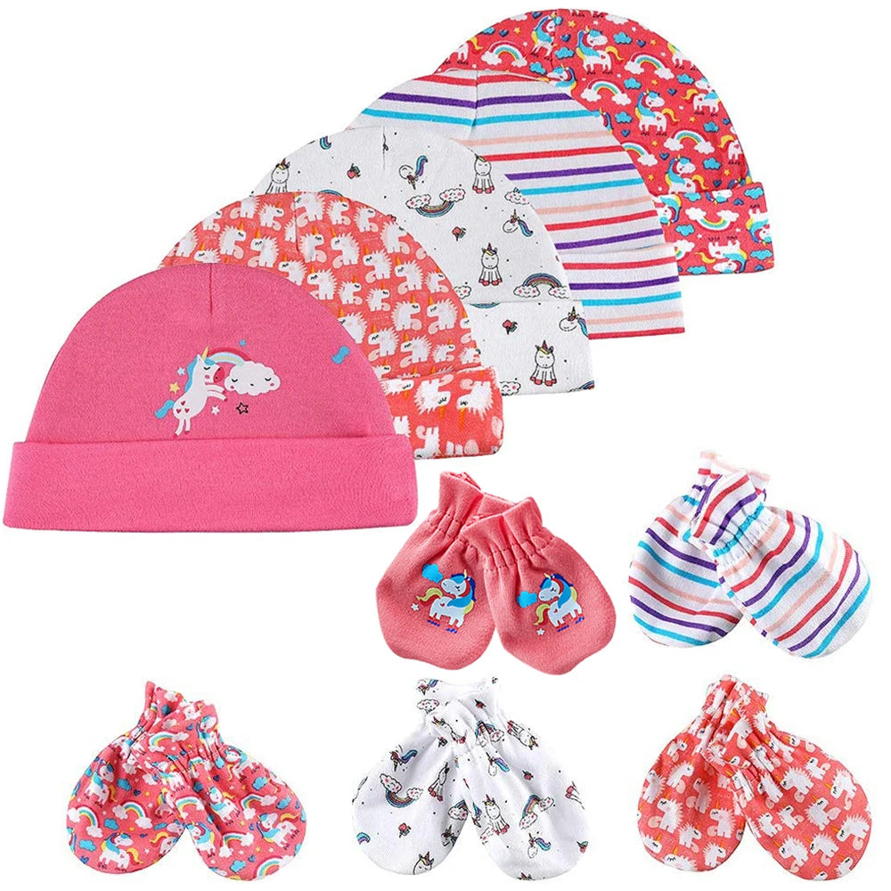 Newborn Baby Hat and Mittens Girl Boy Cap Comfy Infant Hat & Gloves Cotton Toddler Baby Accessorise For 0-6M