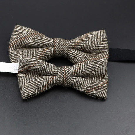 Brand New Wool Bowtie Woven Plaid Stripped Formal Bow Tie Brown Grey Butterfly Mens Wedding Party Dress Shirt Suit Accessories