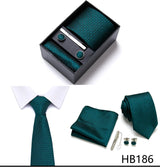 Brand Wholesale Tie Pocket Squares Cufflink Set Necktie Blue Striped Man Wedding Accessories Fit Workplace Holiday Gift Box