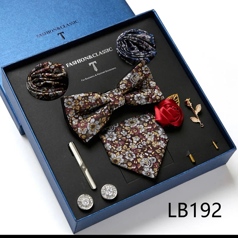 Holiday Gift Box Tie For Men Tie Handkerchief Pocket Squares Cufflink Set Necktie Box Man Dark Grey April Fool's Day