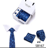 Brand 100% Silk Ties Gift box Office  Men Classic Party Wedding striped 7.5cm Silk Wedding  Floral Tie Necktie Handkerchief Set