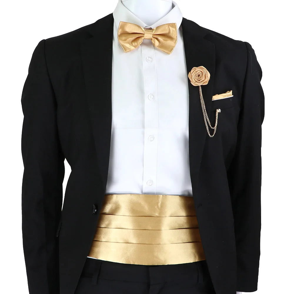 New Fashion Mens Cummerbund Bow Tie Brooch Set Black Red Blue   Waist Seal For Formal Tuxedo Business Suit Dinner Accessories