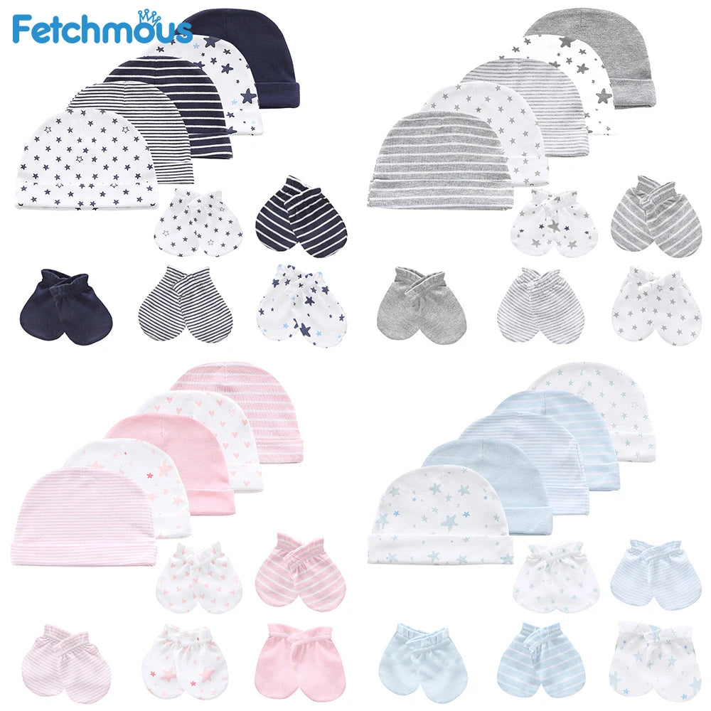 Newborn Boy Girl Hats and Mittens Sets Comfy Infant Baby 5Pcs Caps & 5Pcs Gloves Cotton Toddler Baby Accessorise