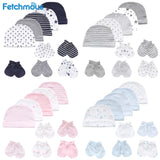 Newborn Boy Girl Hats and Mittens Sets Comfy Infant Baby 5Pcs Caps & 5Pcs Gloves Cotton Toddler Baby Accessorise