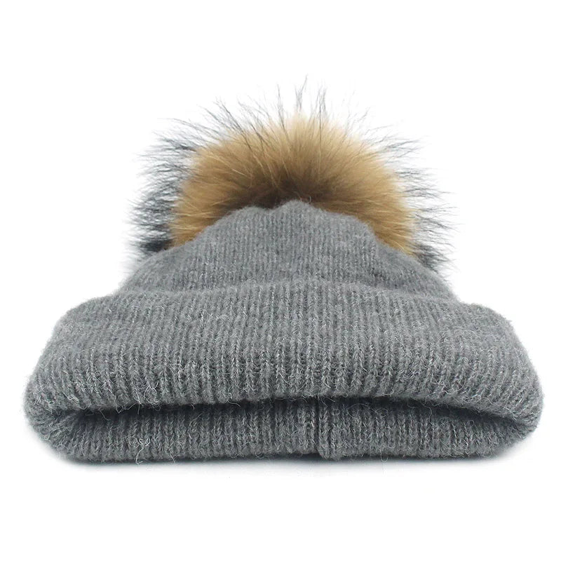 Hat Scarf Dual-purpose Womens Autumn Winter Hats Beanie Hats Pom Pom Hat Scarf For Pure Colour Women Raccoon Fur Female Skullies