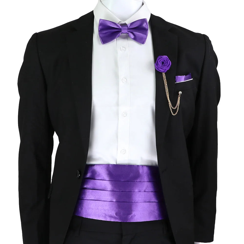 New Fashion Mens Cummerbund Bow Tie Brooch Set Black Red Blue   Waist Seal For Formal Tuxedo Business Suit Dinner Accessories