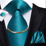 Hi-Tie Business Black Luxury Plaid Mens Tie Silk Neckties  Fashion Tie Chain Hanky Cufflinks Set Design Gift For Men Wedding