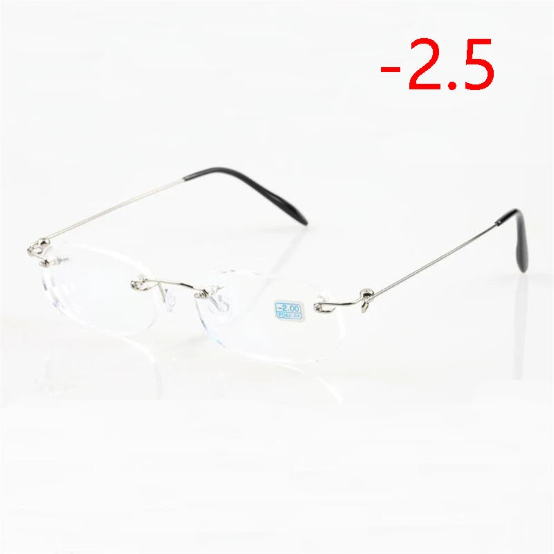 Frameless Nearsighted Glasses Finished Women Men Metal Leg Rimless Square Diopter Eyeglasses  -1.0 -1.5 -2.0 -2.5 -3.0 -3.5 -4.0