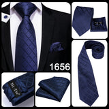 Hi-Tie Navy Plaid For Men Silk Woven Ties Solid Cravat Necktie Set Cufflinks Tie Clip Gift Box for Husband Male HB-1656