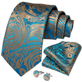 DiBanGu 8cm Blue Plaid Paisley Dot 100% Silk Men Tie Business Formal Wedding Party Necktie Hanky Cufflinks Set Mens Ties Gift