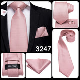 Hi-Tie 100% Silk Classic Men's Wedding Coral Pink Red Peach Tie Pocket Square Cufflinks Set Rose Ties for Men Solid Paisley Ties