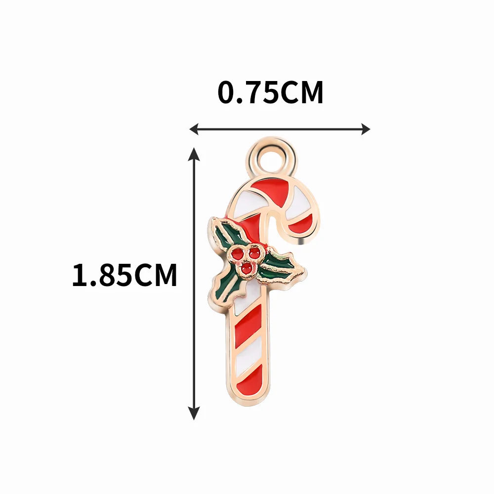 Christmas Candy Cane Enamel Charms for Earrings Necklace Diy Pendant Flower Charm Xmas Tree Decoration Beads Jewelry Making