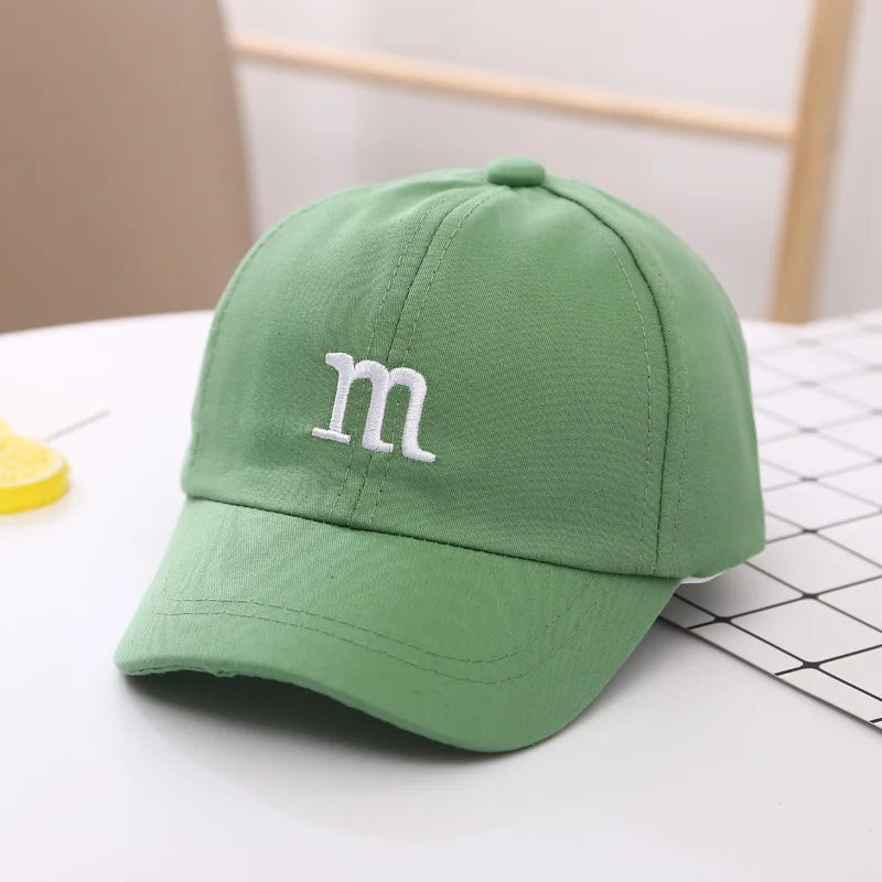 Children's Kid Baseball Cap for Girls Boy Hats Sunscreen Baby Hat Hip Hop M Letter Embroidered Kids Caps 1-6-8-12-15 Years