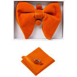 GUSLESON Velvet Big Bow Tie Men's Bowties Pocket Square Cufflinks Set with Gift Box Solid Red Yellow Necktie For Man Wedding