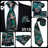 Hi-Tie Luxury Floral Paisley Ties for Men Male Desigenr Red Green Snow Ties for Christmas Adult Silk Tie Hanky Cufflinks Tie Set