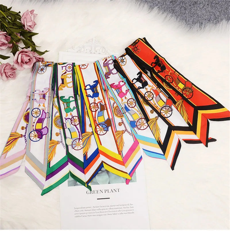 Luxury Brand Horse Bag Scarf 2023 New Design Womens Silk Scarf Fashion Head Scarf Headwear Long Skinny Scarves Bag Accessories