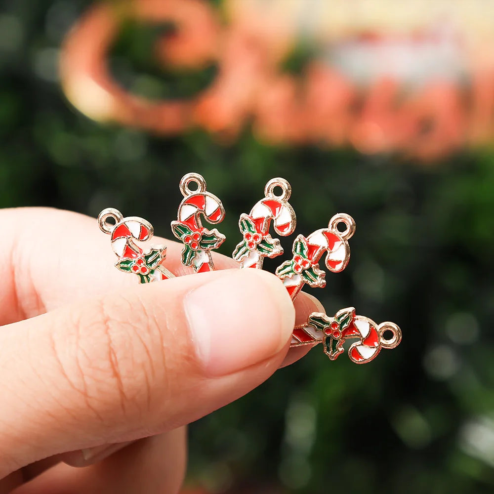 Christmas Candy Cane Enamel Charms for Earrings Necklace Diy Pendant Flower Charm Xmas Tree Decoration Beads Jewelry Making