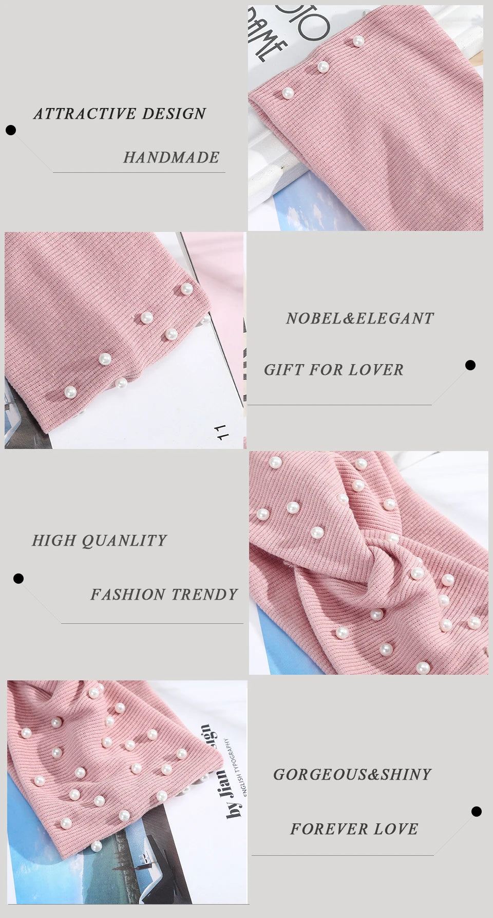AWAYTR Women's Headbands Pearls Head Bands Knitted Turban Bandana Autumn Winter Elastic Hairband Warm Hair Accessories Headdress