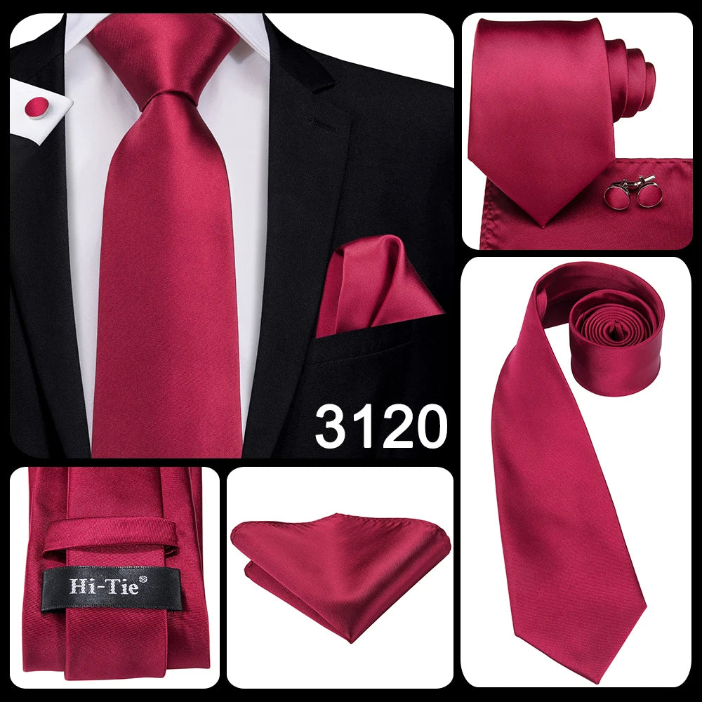 Hi-Tie Mens Gift Tie Set Red Wine Burgundy Paisley Silk Wedding Tie For Men Fashion Design Quality Hanky Cufflink Dropshipping