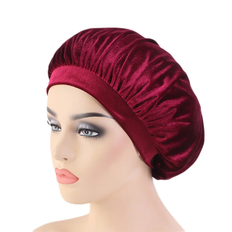 New velvet high elastic wide-brimmed nightcap flannel round hat chemotherapy hat scarf hat