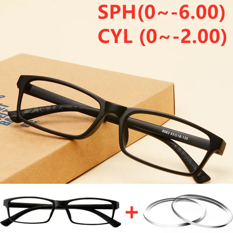 Men's And Women's Finished Myopia Glasses TR90 Frames And Aspherical Anti Blue Ray Photochromic Lenses SPH 0~-6.00 CYL 0~-2.00