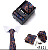 Brand Wholesale Tie Pocket Squares Cufflink Set Necktie Blue Striped Man Wedding Accessories Fit Workplace Holiday Gift Box