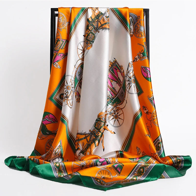 2021 90*90cm Summer Women Silk Foulard Scarves Square Scarf Ladies Luxury Brand beach Shawl Bandanna Large Hijab muffler female