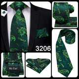 Hi-Tie Luxury Floral Paisley Ties for Men Male Desigenr Red Green Snow Ties for Christmas Adult Silk Tie Hanky Cufflinks Tie Set