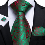 DiBanGu Green Teal Ties For Men Hanky Cufflinks Set 17 Styles Necktie For Male Business Wedding Party Mens Ties New Arrival Tie