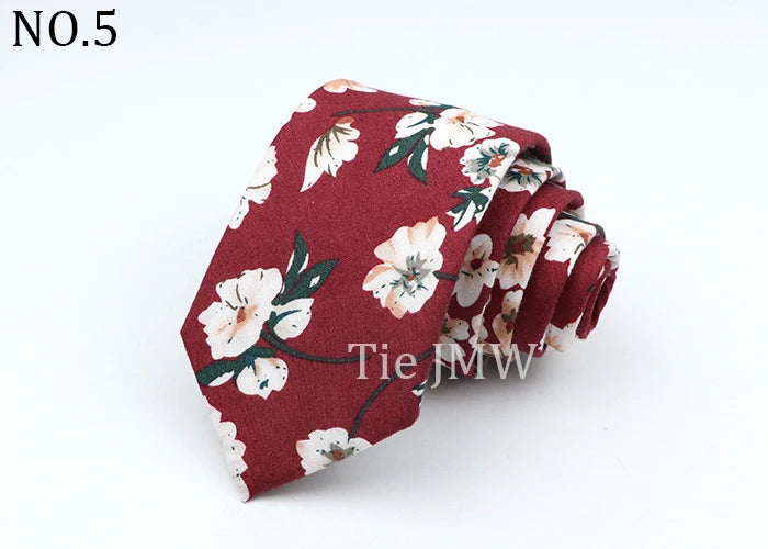 New Men's Floral Neck Ties Casual Cotton Slim Tie Skinny Wedding Party Suit Collar Flower Neckties Gravata Accessories Gift