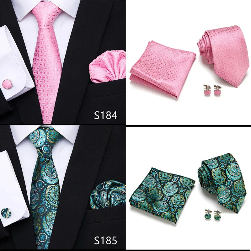 Newest style Green Tie For Men Holiday Present Tie Pocket Squares Set Necktie  Striped Wedding Accessories Man