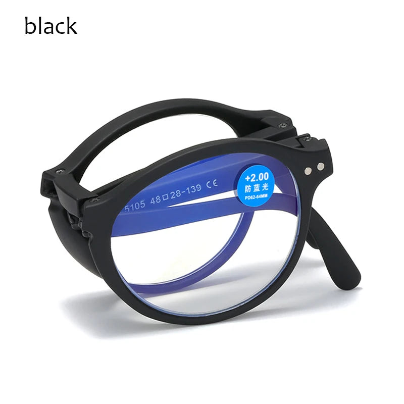 Fashion Design Blue Light Blocking Reading Glasses Men Women Folding Round Frame  Presbyopic Eyeglasses with Case  +1.0~4.0