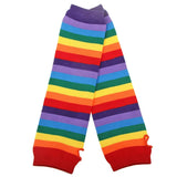 Elbow Length Fingerless Gloves Rainbow Arm Sleeve Warmer Rainbow Striped Knitted Sunscreen Halloween Costume Fingerless Mittens