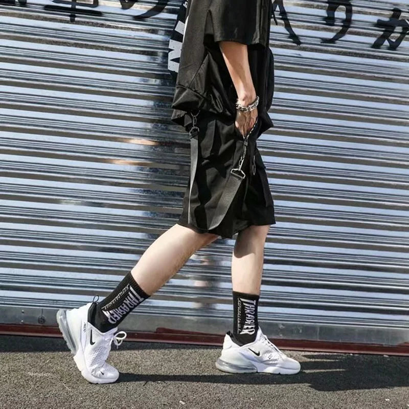 Summer Men Shorts Techwear Japanese Harajuku Fashion Hip Hop Punk Streetwear Cargo Shorts for Male Joggers Ribbons Baggy Clothes