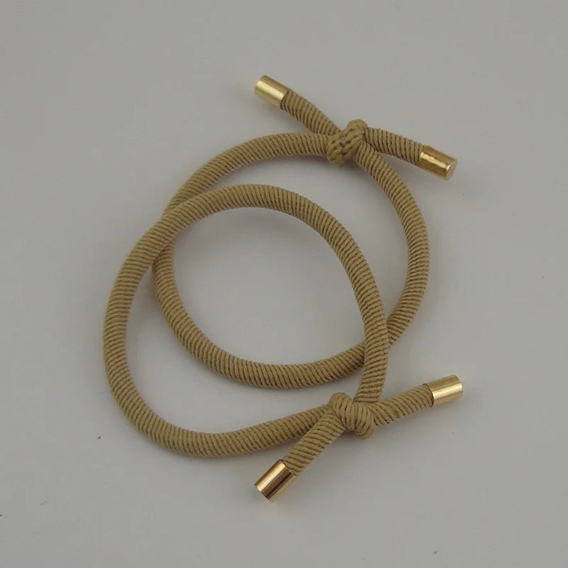 10PCS 5mm Knotted Twilled Elastic Hair Bands Golden Ends Hair Ties for fashion girls elasticity ponytail holders hair scrunches