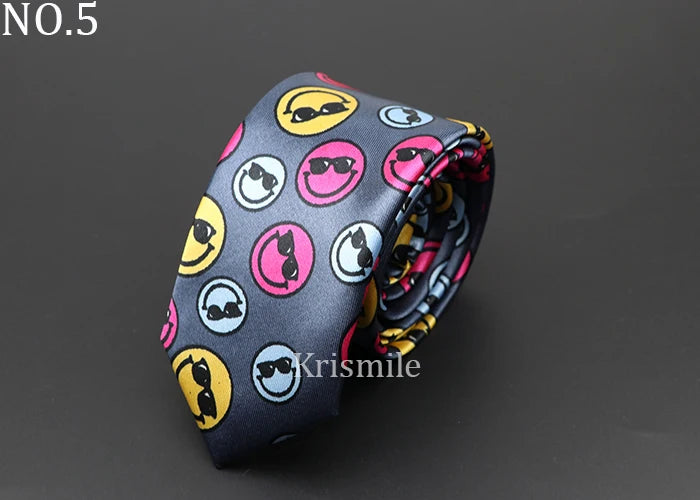 Fashion Casual Tie 5cm Skinny Slim Necktie Printing Skull Poker Smiling Face Symbol Hip Hop Boy Novelty Accessories Necktie Gift