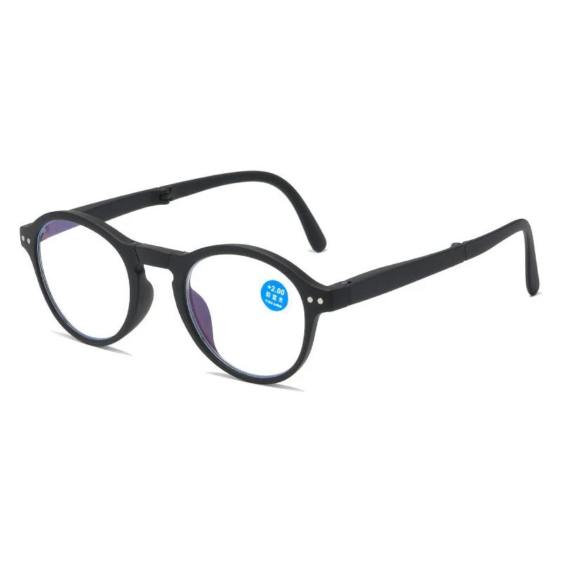 Fashion Design Blue Light Blocking Reading Glasses Men Women Folding Round Frame  Presbyopic Eyeglasses with Case  +1.0~4.0