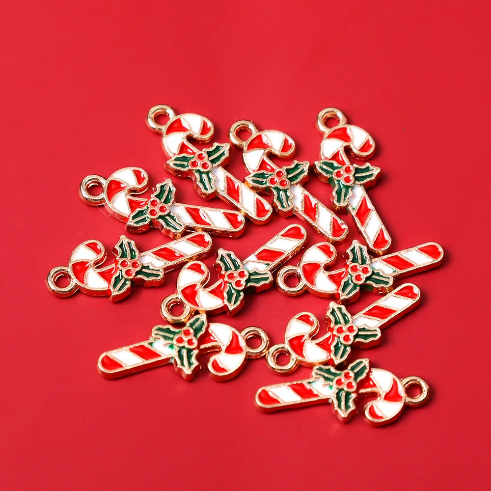 Christmas Candy Cane Enamel Charms for Earrings Necklace Diy Pendant Flower Charm Xmas Tree Decoration Beads Jewelry Making