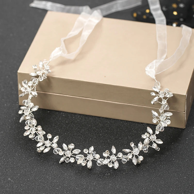 Wedding Headbands For Women Bride Handmade Crystal Rhinestone Tiaras Silver Color Hairbands Hair Accessories Queen Headband Gift