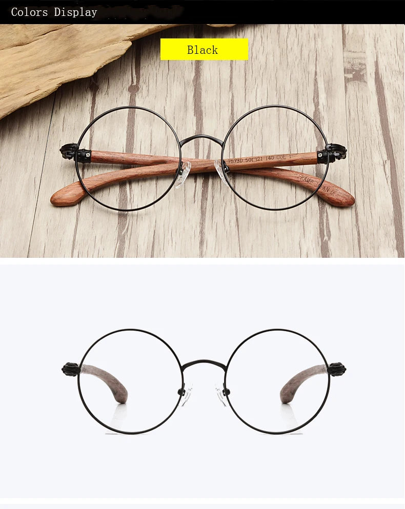 Japan Real Wood Temple Titanium Vintage Round Glasses Frame Men Women Myopia Optical Frames Prescription Frame Oculos De Gafas