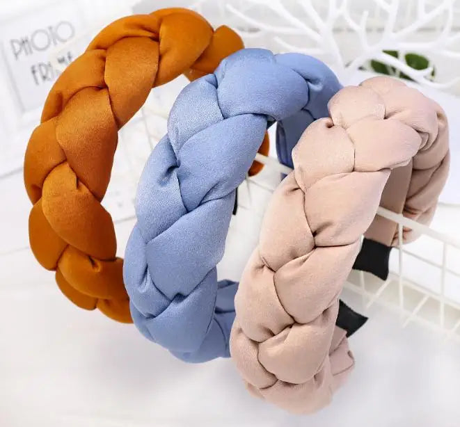 Winter/Autumn Women Thick Braids Headband Solid Adults Headdress Silk Fabric Padded Hairband Wide Hair Hoop Women Hair Ornament