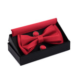 Solid Bow Tie Set Different Size Up and Down Men's Plain Bowtie Handkerchief Cufflinks Gift Box Set For Men Wedding Fashion Ties