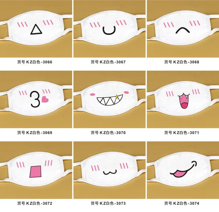 Cotton Kawaii Funny Anime Expression Mouth Face Mask Smile Breathable Masks For Korean Unisex Face Mouth Muffle Mask Accessories