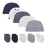 2022 Unisex Baby Hats+Gloves Headwear Cotton Solid Newborn Nightcap Fitted Baby Boys Girls Sets Print Cartoon Baby Accessories