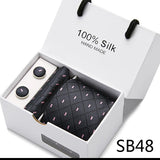 Brand 100% Silk Ties Gift box Office  Men Classic Party Wedding striped 7.5cm Silk Wedding  Floral Tie Necktie Handkerchief Set